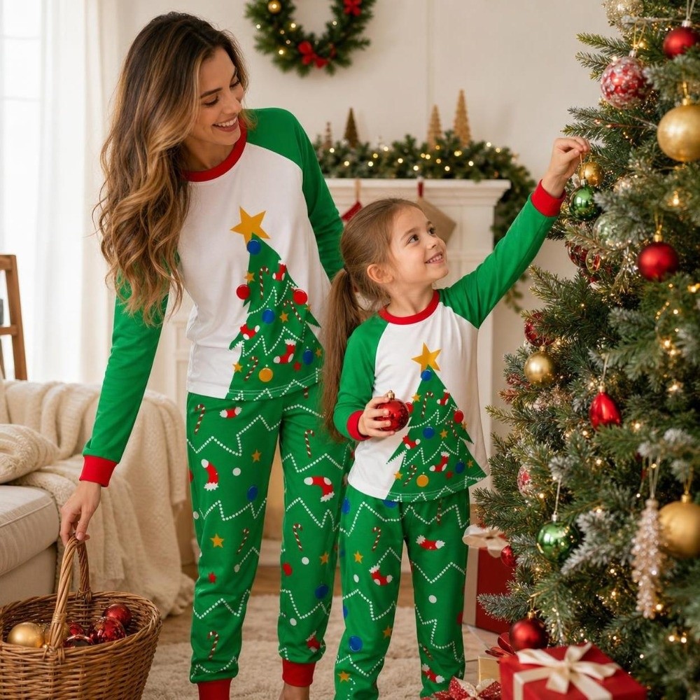 Set Piyama Natal Lengan Panjan - Family Tree Print ulasan dan harga